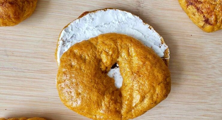 Homemade Pumpkin Bagel with cream cheese