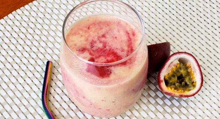 Mango Passion Fruit Smoothie with Raspberries