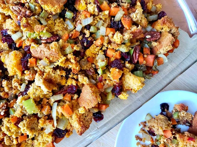 Homemade Cornbread Dressing Recipe with dried fruit and pecans