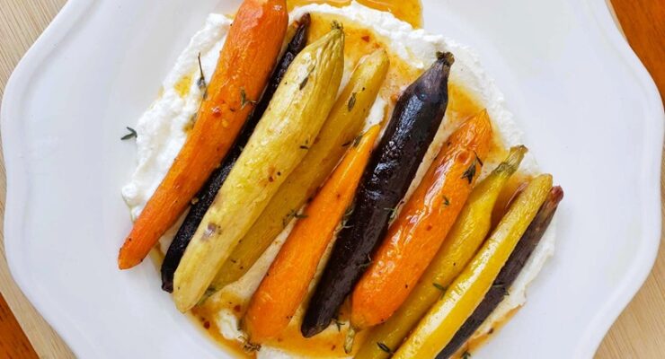 Roasted Rainbow Carrots with Whipped Ricotta and Honey Glaze