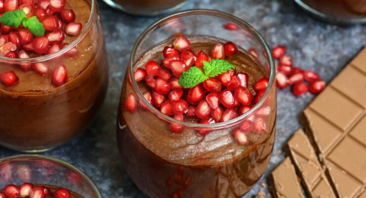 chocolate mousse topped with pomegranate arils is one of the best holiday recipes