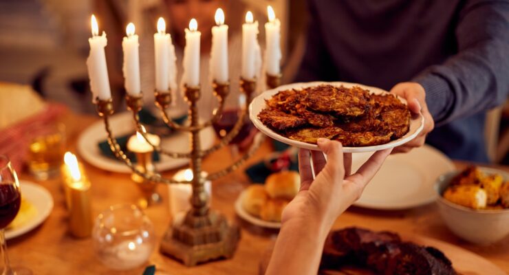 Hanukkah dinner with latkes