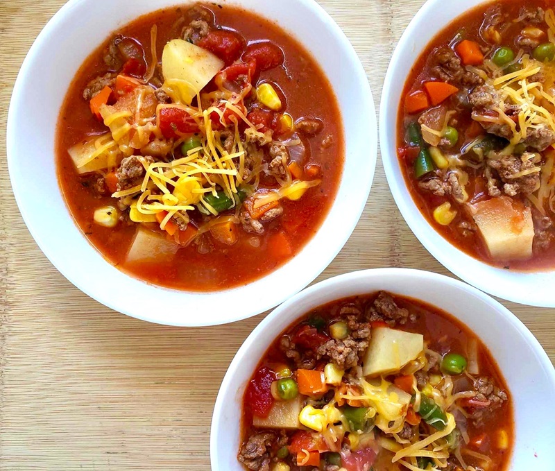 3 bowls of Hamburger Vegetable Soup