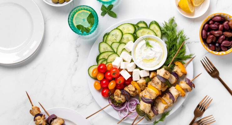 Greek chicken skewers are tzatziki are some of the healthy best Mediterranean recipes