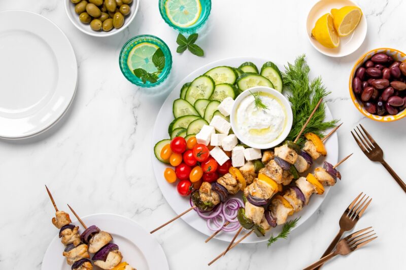 Greek chicken skewers are tzatziki are some of the healthy best Mediterranean recipes