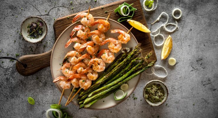 shrimp skewers asparagus spring dinner