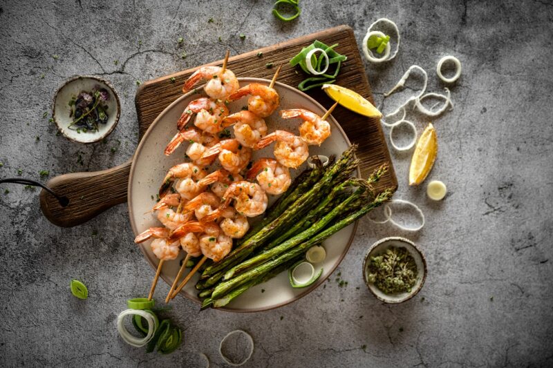 shrimp skewers asparagus spring dinner