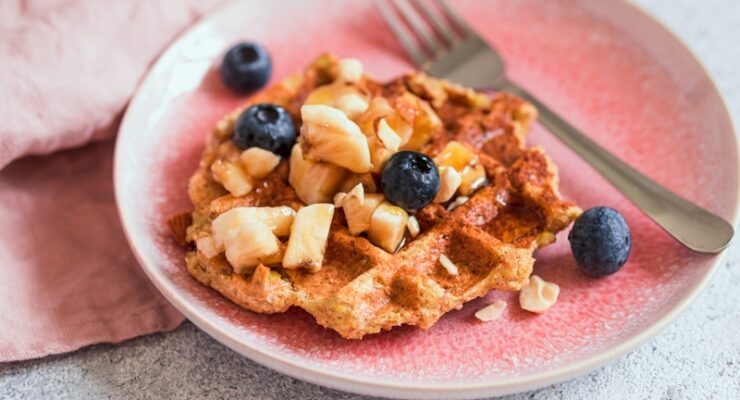 Granola Waffles topped with fruit