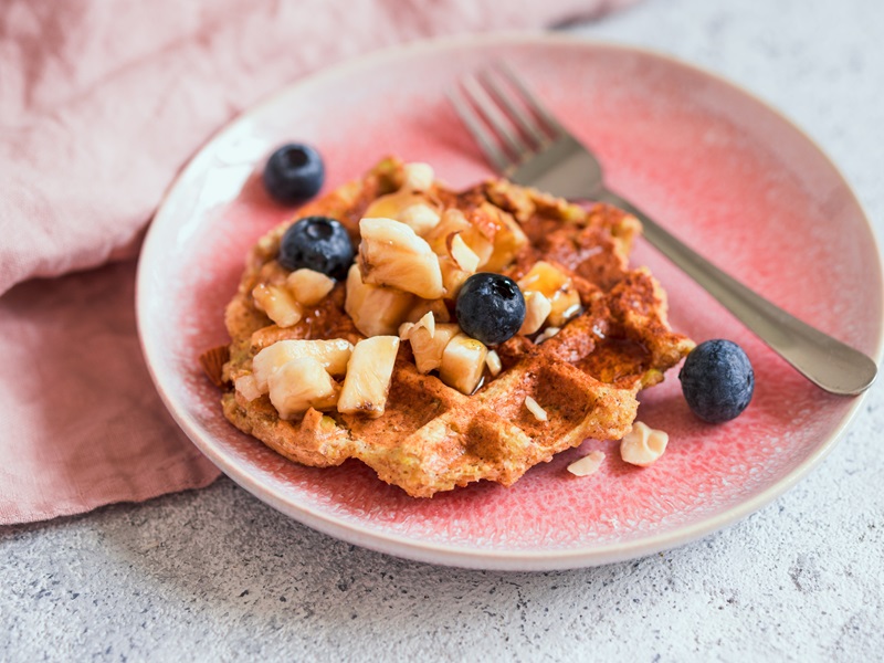 Granola Waffles topped with fruit